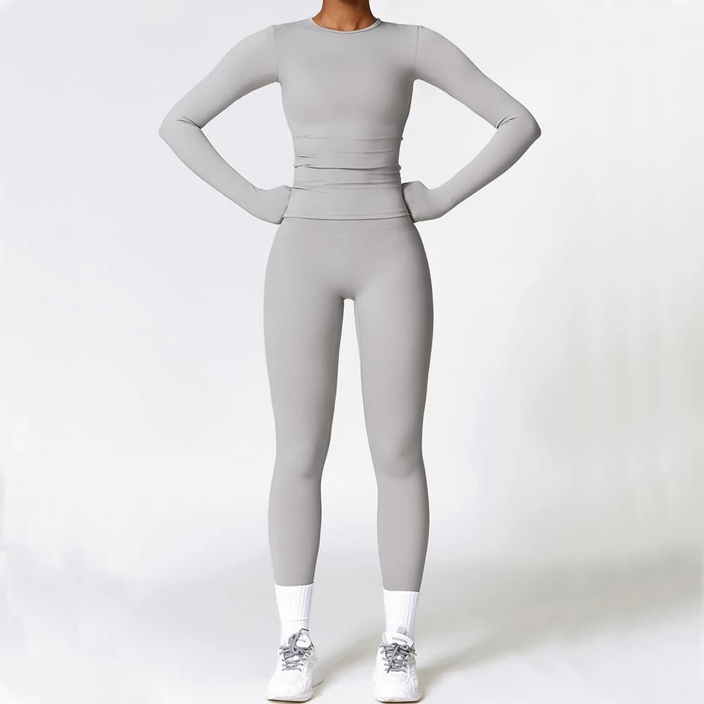 2PCS Yoga Set Women Gym Clothing Fitness Workout Set Sportswear Female Long Sleeve Crop Top High Waist Leggings Sports Suits