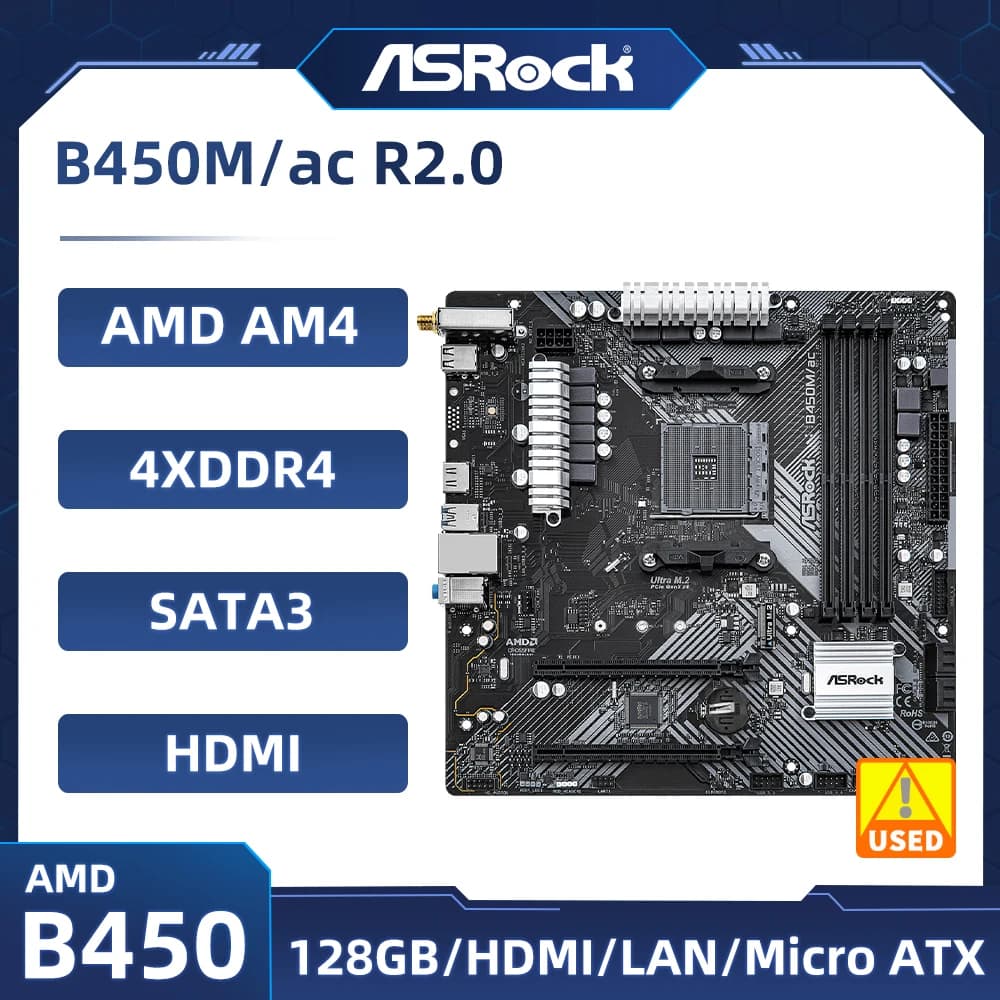 B450 B450M Motherboard ASRock B450M/ac R2.0 Motherboard Socket AM4 support Ryzen 5 5600 4300G 1600 DDR4 PCI-E 3.0  Micro ATX
