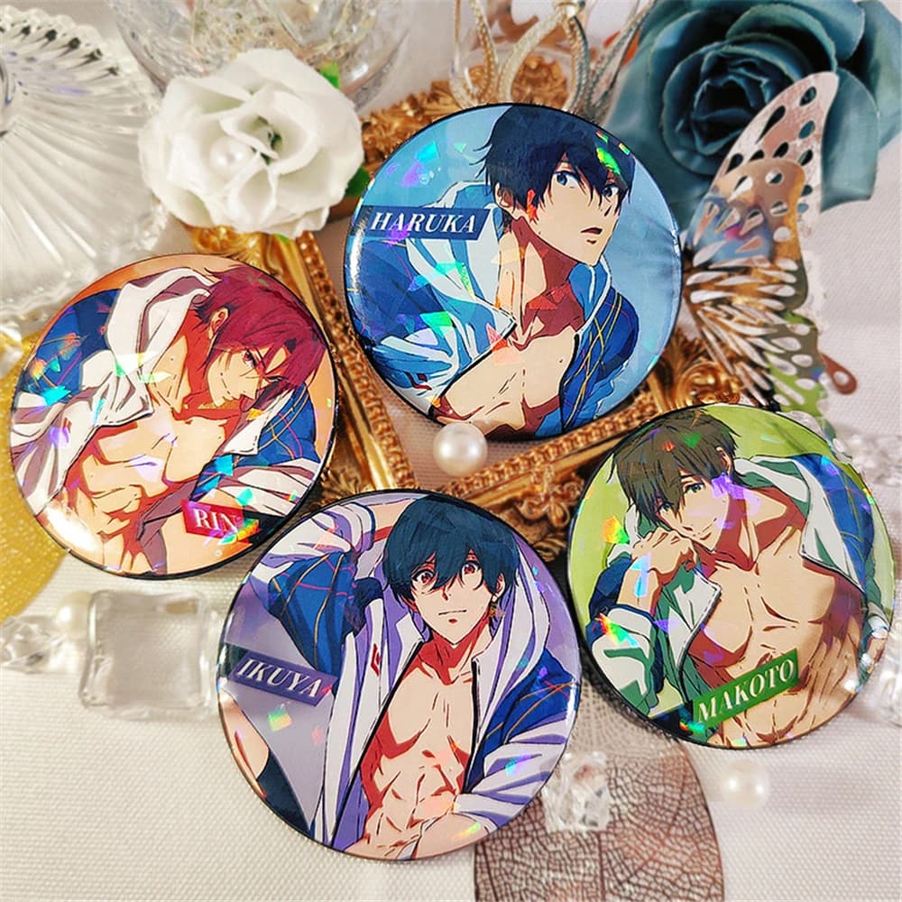 58mm Anime Free Nanase Haruka Rin Matsuoka Tachibana Makoto ikuya Cosplay Costume Badge Pin SPTE Tinplate Brooch Accessories
