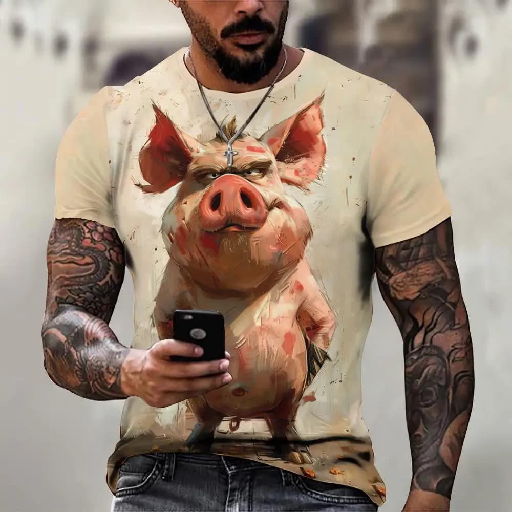 Angry Animal Print Summer Men's T Shirt Casual Short Sleeve Fashion Streetwear Male Oversized Clothing Crew Neck T-Shirts