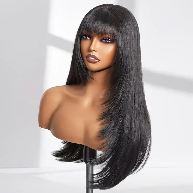 34 Inch 3X1 Middle Part Lace Wig Straight Human Hair Wigs With Bangs Brazilian Full Machine Made 100% Human Hair Wigs For Women