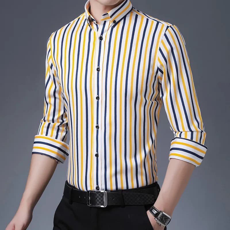 New High-quality Formal Autumn and Winter Men's Long Sleeved Short Sleeved Striped Shirt Ironless Business and Leisure Clothing