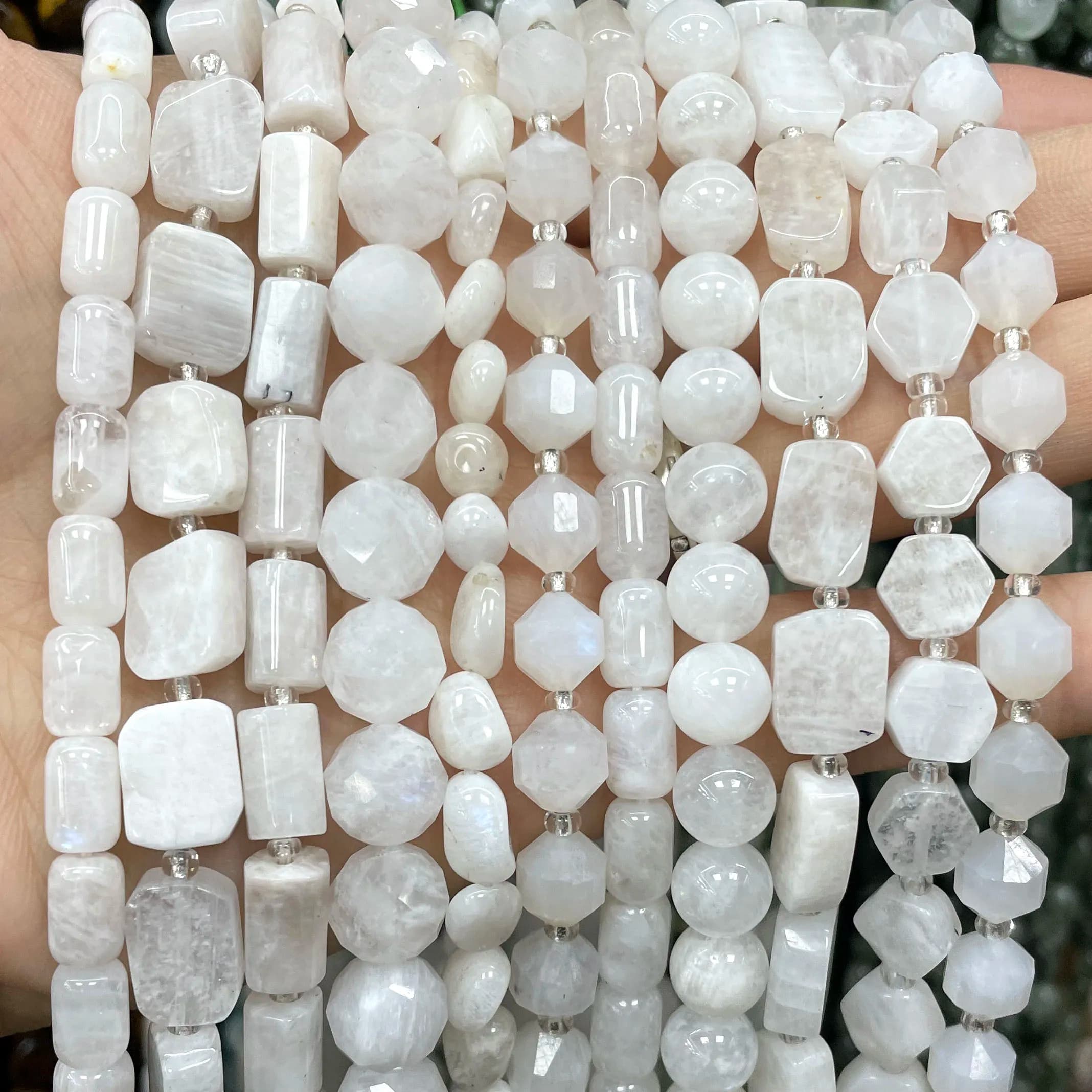 Natural Moonstone Smooth Round Faceted Cylinder Irregular Spacer Gemstone Beads For Jewelry Making DIY Bracelets Necklace