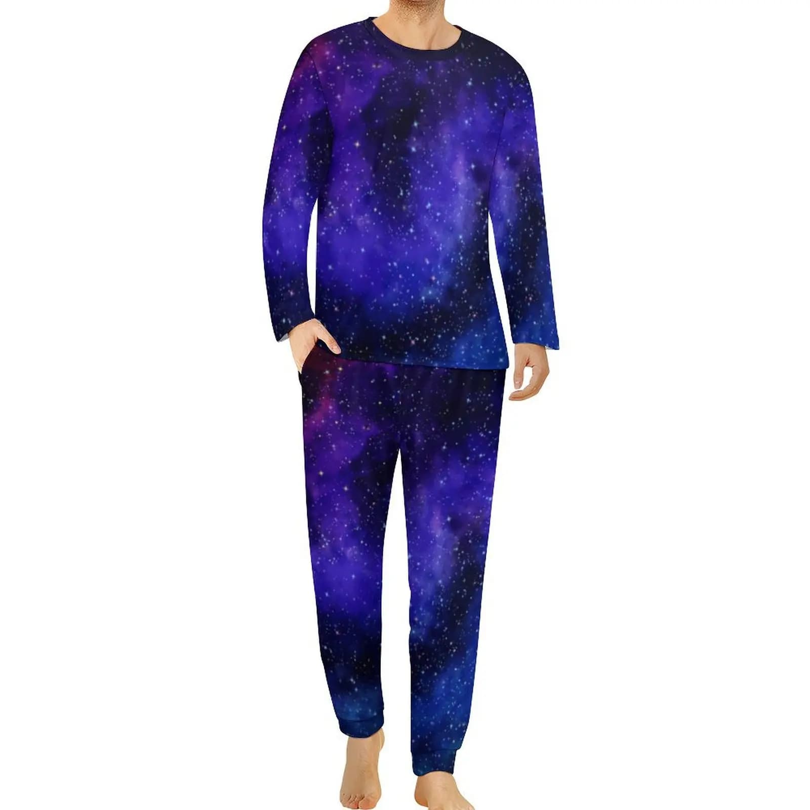 Bright Starry Print Pajamas Colorful Galaxy Male Long Sleeves Kawaii Pajama Sets Two Piece Night Spring Custom Nightwear Gift