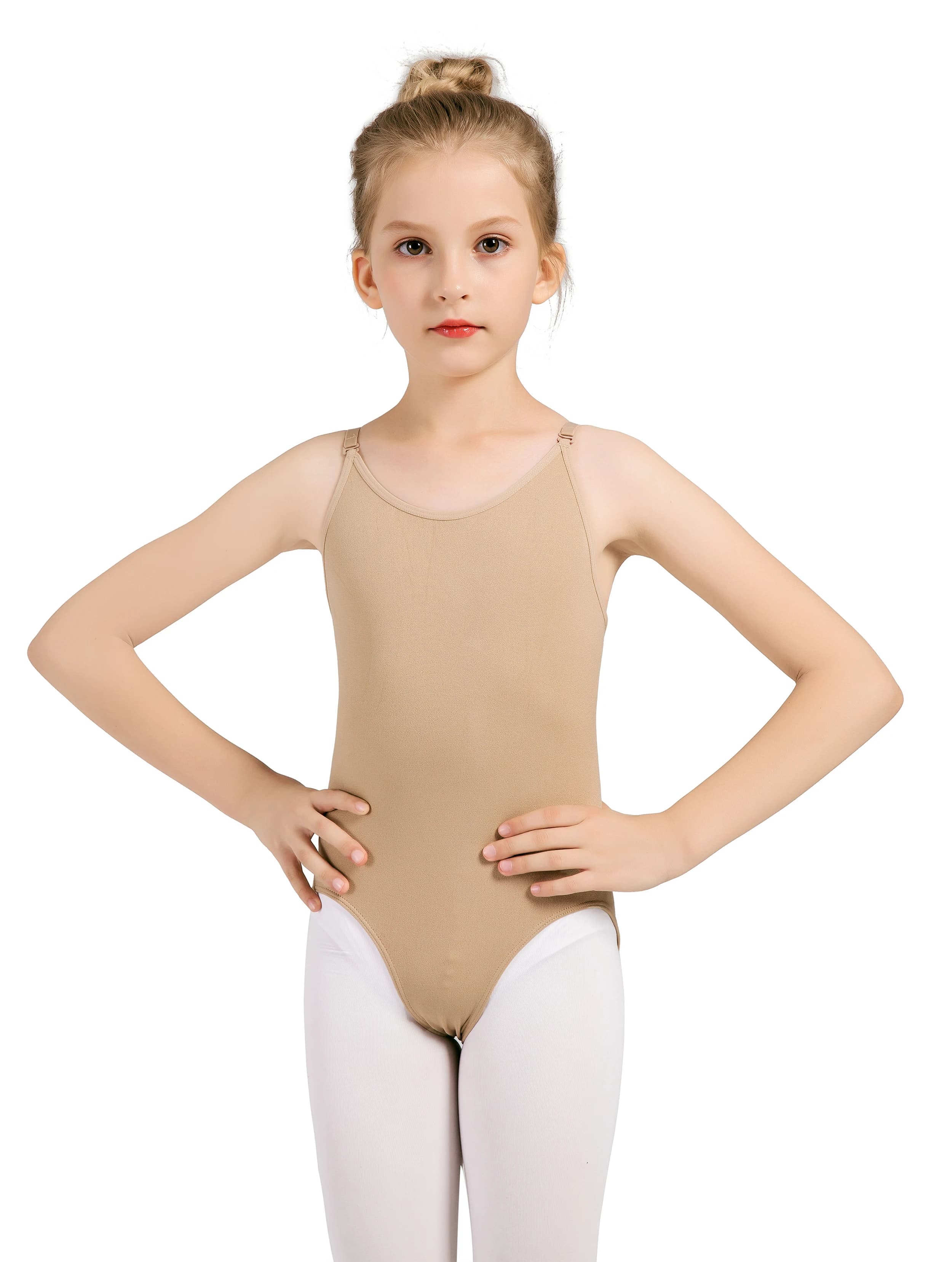 Ballet Undergarments for Girls Nude Dance Leotard Seamless Gymnastic Underwear with Adjustable Clear Straps