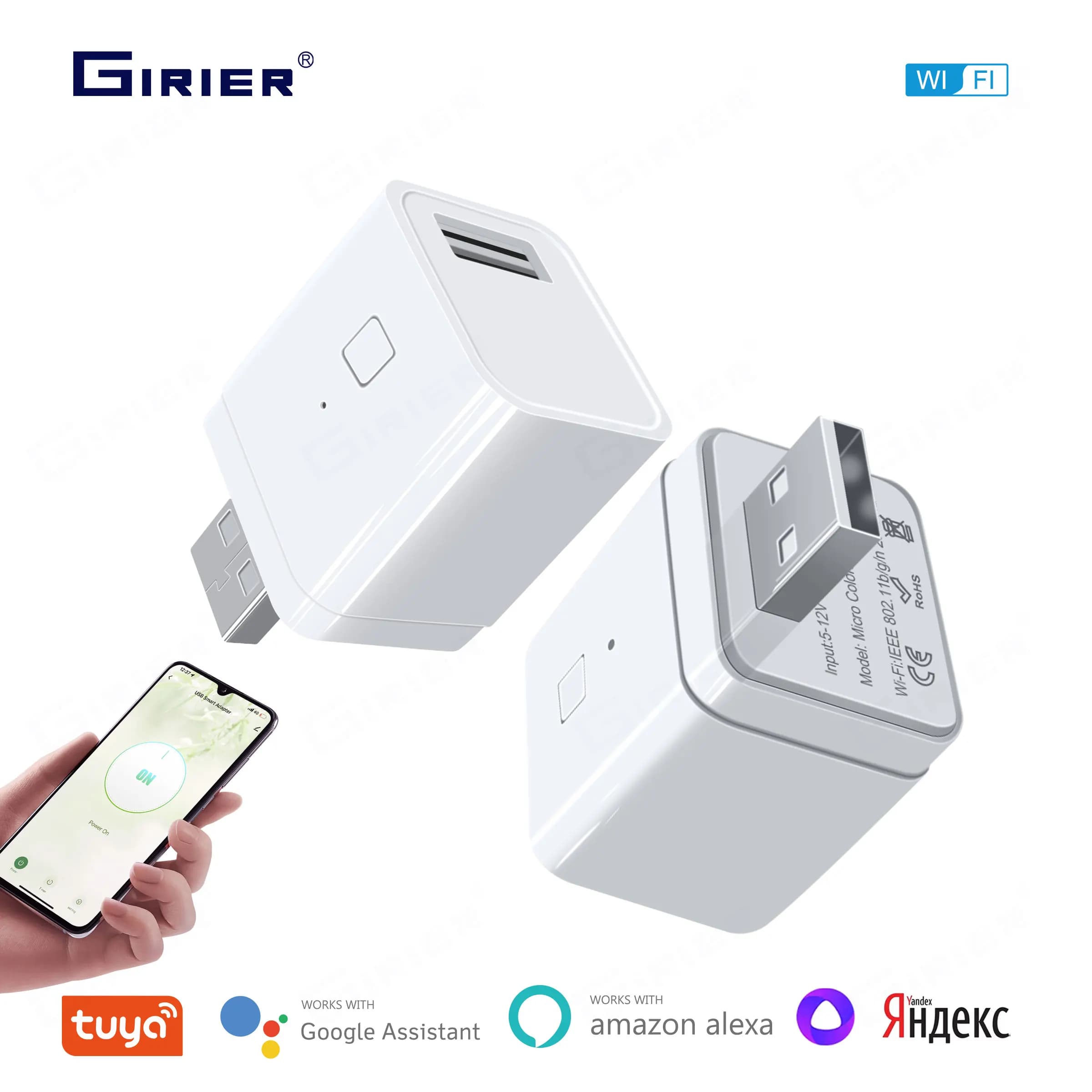 GIRIER Tuya Smart Micro USB Adaptor Switch 5V WiFi Mini USB Power Adaptor Works with Alexa Hey Go ogle Alice for Smart Home