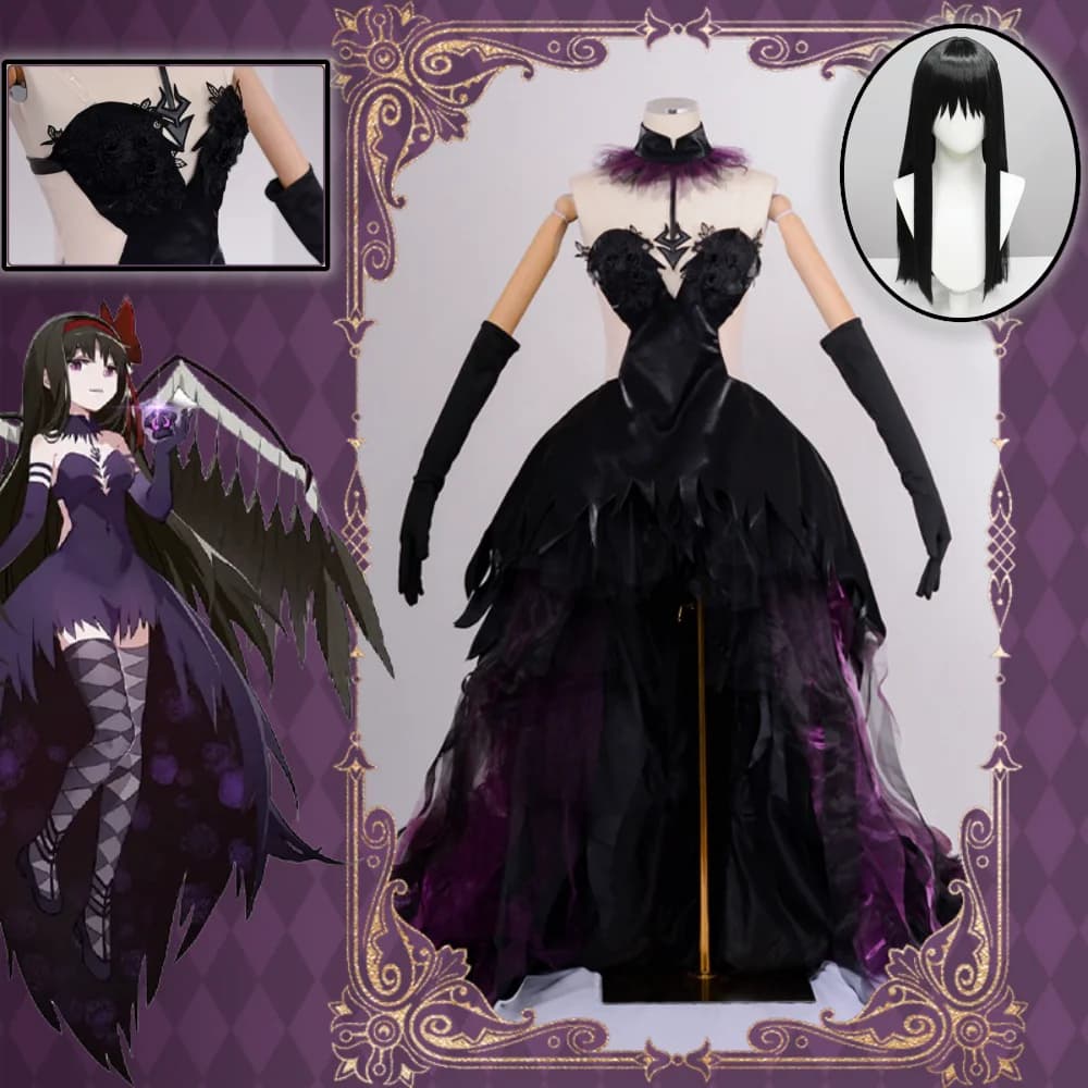 Akemi Homura Cosplay Devil Akemi Homura Women Purple Dress Outfits Anime Puella Magi Madoka Magica Akemi Homura Halloween Suits