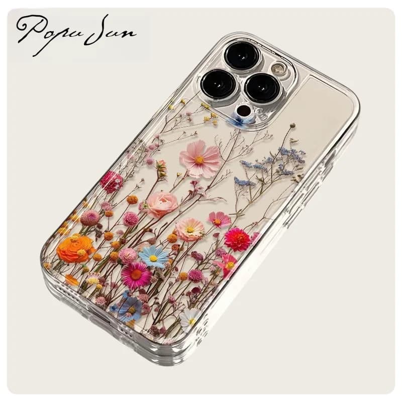 Transparent Flower Print Floral Phone Case For iPhone 16 15 14 13 11 Pro Max 14 Plus 12 Mini Cases Clear Back Cover Soft Funda