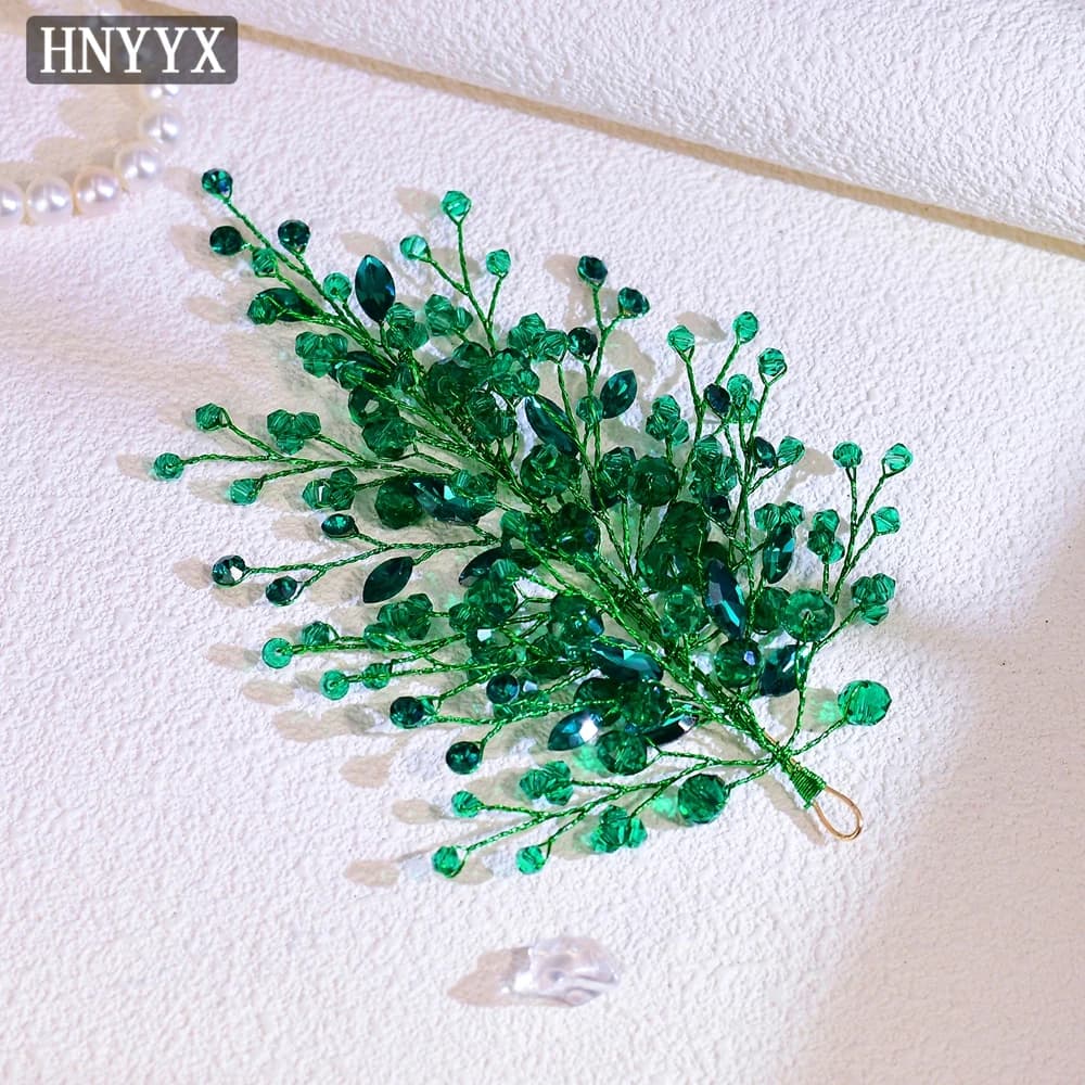 HNYYX Rhinestone Headpieces Bridal Wedding Jewelry Hair Accessories Handmade Green Crystal Woman Gown Headress Party Gift A235