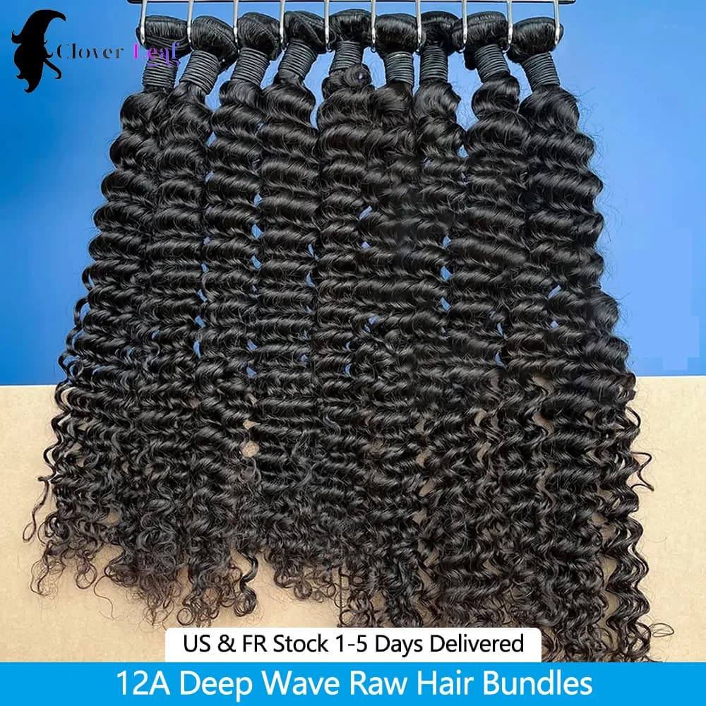 12A Deep Wave Bundles Human Hair Brazilian Remy 30 32 Inch Raw Curly Hair Bundles 100% Human Hair Extensions human hair Bundles