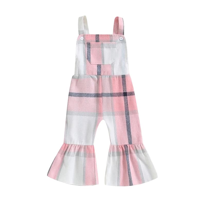 Baby Girl Clothes Toddler Plaid Bell Bottoms Romper Strap Jumpsuit Overalls Suspender Flare Pants  Outfit