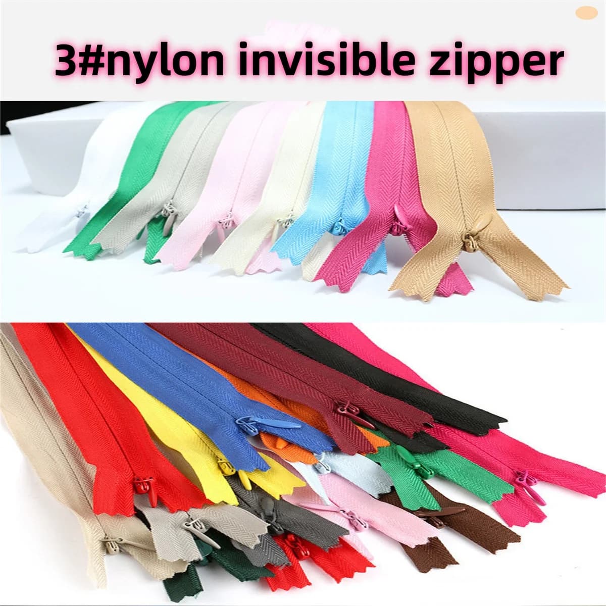 (10pcs)3# Nylon Invisible Zipper Wholesale closed tail dress pants side zippers 60cm