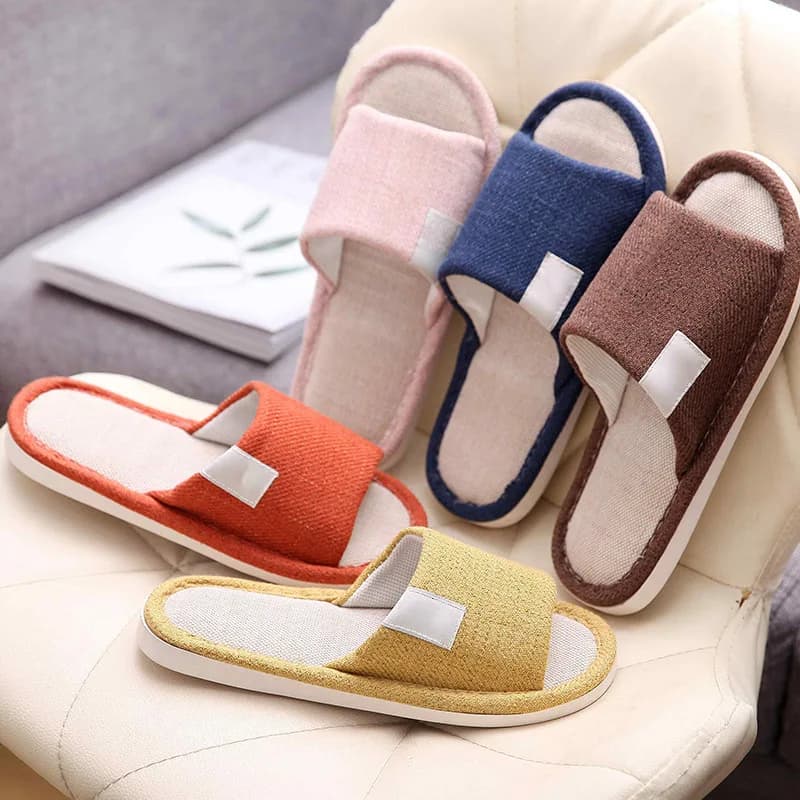 New Indoor Breathable and Silent Cotton Slippers for Women Linen for Home Use Non Slip and Odorless Living Room Men's Slippers