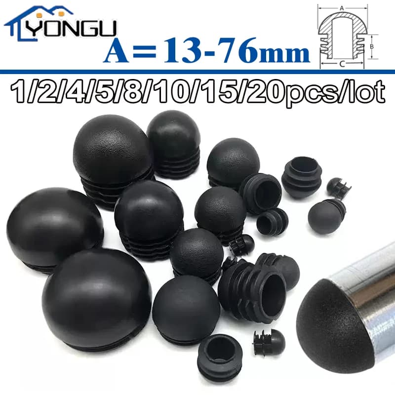 Domed Round PE Plastic Black Blanking End Caps Tube Pipe Inserts Plug Sleeve Protect Cover 13 16 19 20 22 25 28 30 32 35 38-76mm