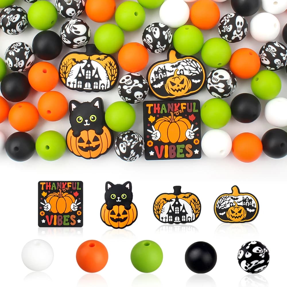 60Pcs New Style Silicone Beads Set Halloween Theme Beads Set For Jewelry Making DIY Beaded Pen Keychain Jewelry Accessories