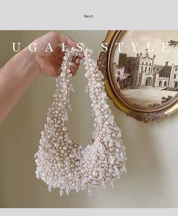 High Quality Pearl Beaded Handmade Women Handbag Fashion Evening Bag Wedding Party Clutch Purse Beads Beading Woven Shoulder Bag