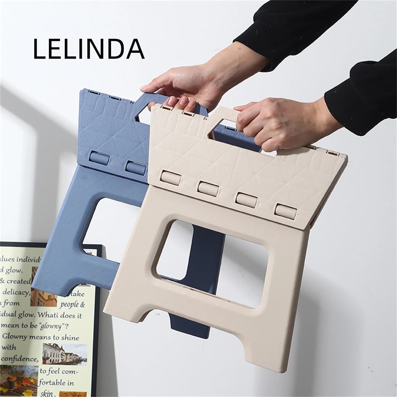 Adult folding footstool for living room, kitchen and bathroom shower stool, waterproof plastic portable travel stool