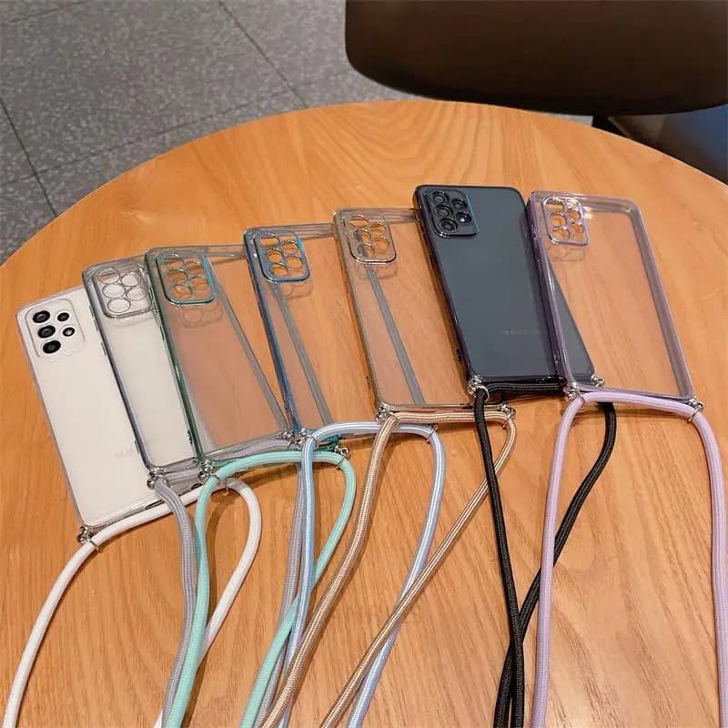 A 14 34 54 24 52 13 Luxury Plating Transparent Lanyard Case For Samsung Galaxy A14 A34 A54 A24 A23 A13 A33 A53 A12 A32 A52 4G 5G