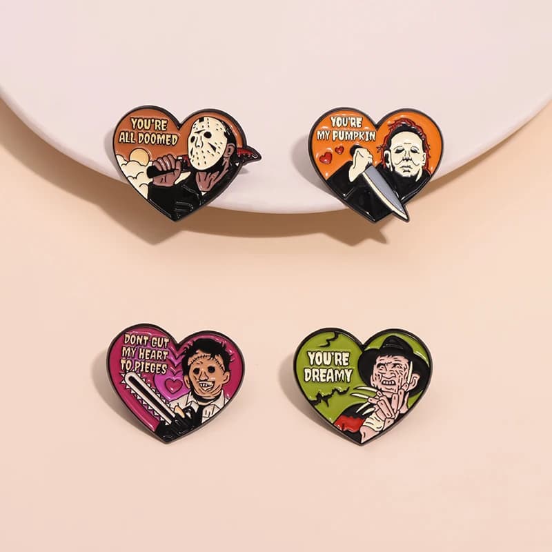 Dont Cut My Heart To Pieces Enamel Pins You'Re All Doomed Horror Film Assassin Metal Brooch Lapel Badges Jewelry Gifts For Fans