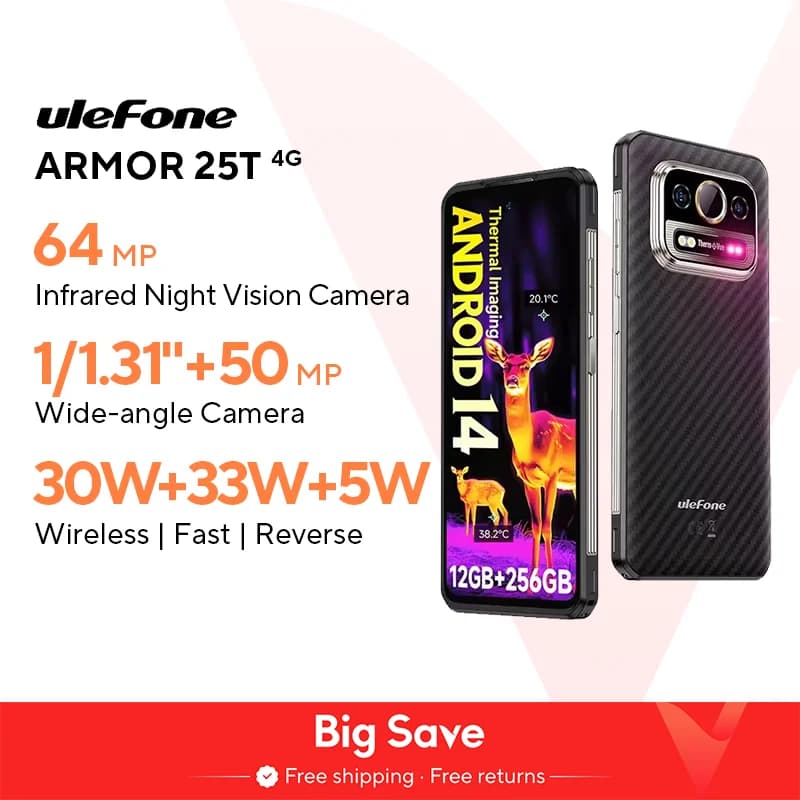 【World Premiere】Ulefone Armor 25T 4G Thermal Imaging Rugged Phone Android 14 33W 50MP+64MP NFC Waterproof Smartphone Global