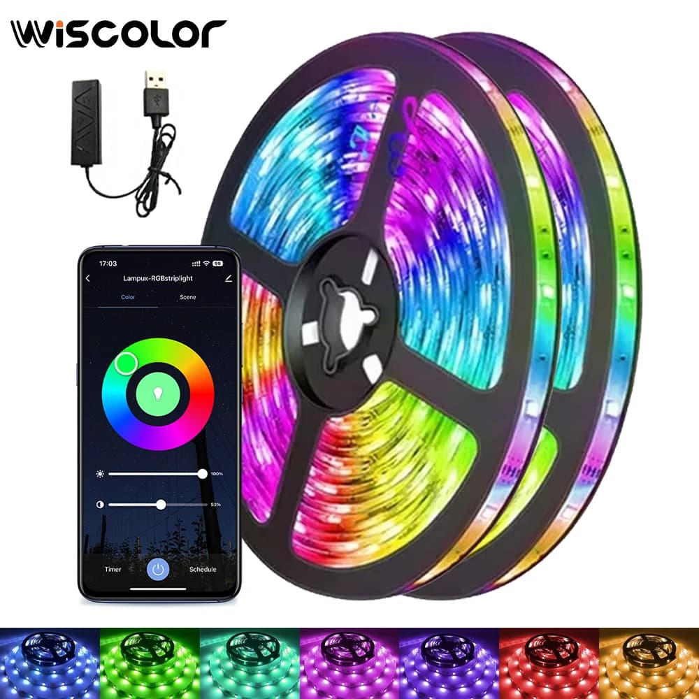 USB Flexible 5050 RGB LED Strip Lights Tape APP Control Color Changing for Room Decoration TV Backlight Music Sync DIY Lighting