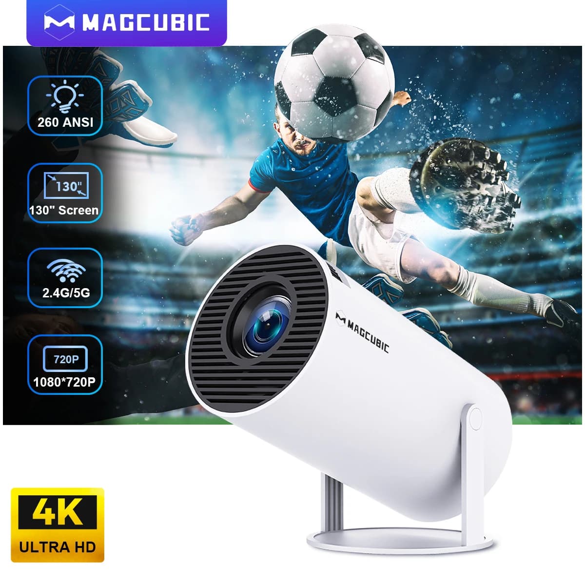Magcubic HY300 PRO 4K Android 11 Projector, Dual WiFi6, 260 ANSI, Allwinner H713, BT5.0, 1080P HD, 1280x720 Resolution, Home and Outdoor Cinema Projector