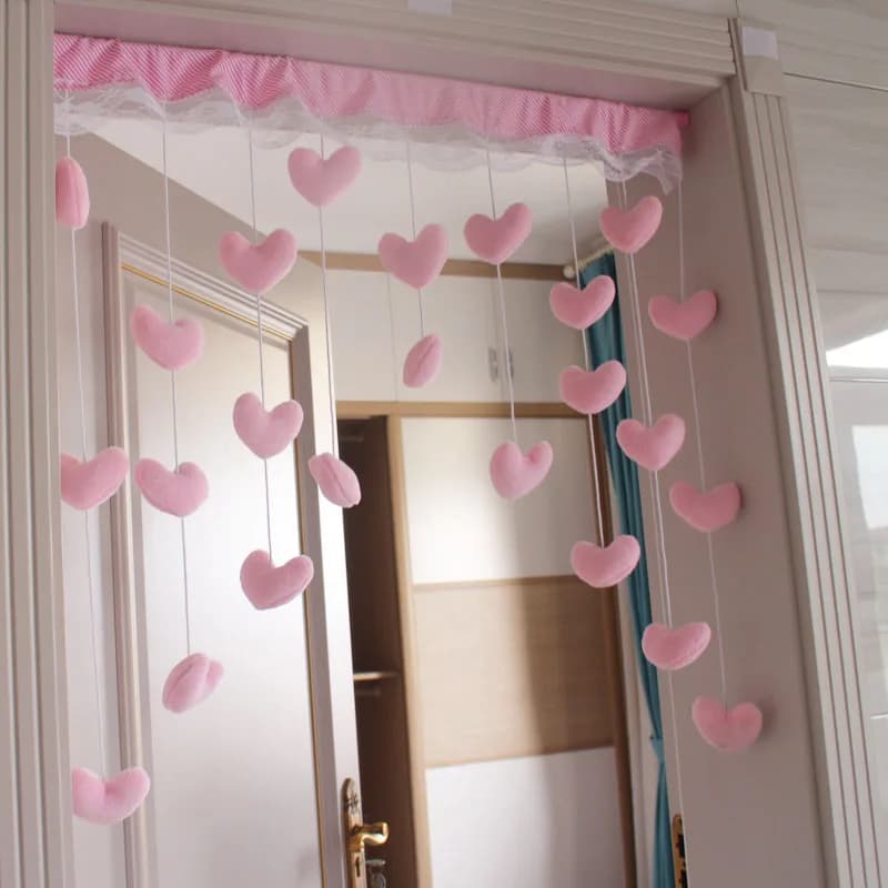 Kawaii Pink Heart Doorway Curtains Bathroom Hanging Bead Door Curtain Pendant Melody Velcro Bedroom Living Room Girls Room Decor