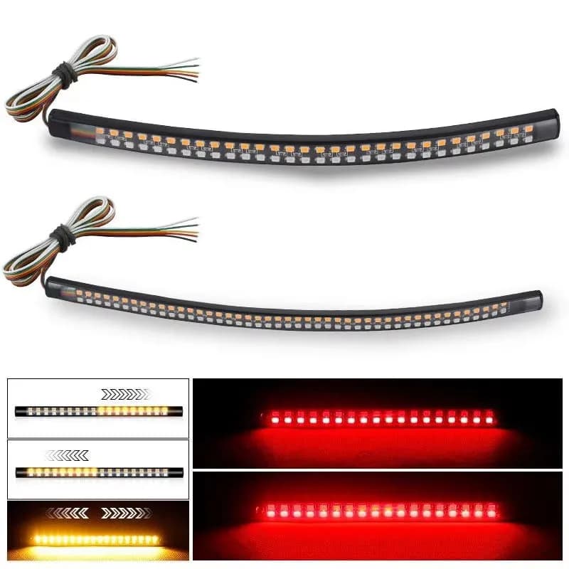 Motorcycle LED Tail Light Strip 12V Yellow Flowing Turn Single Indicator Lights Red Strobe Lamp Brake Lights Decor Light Band