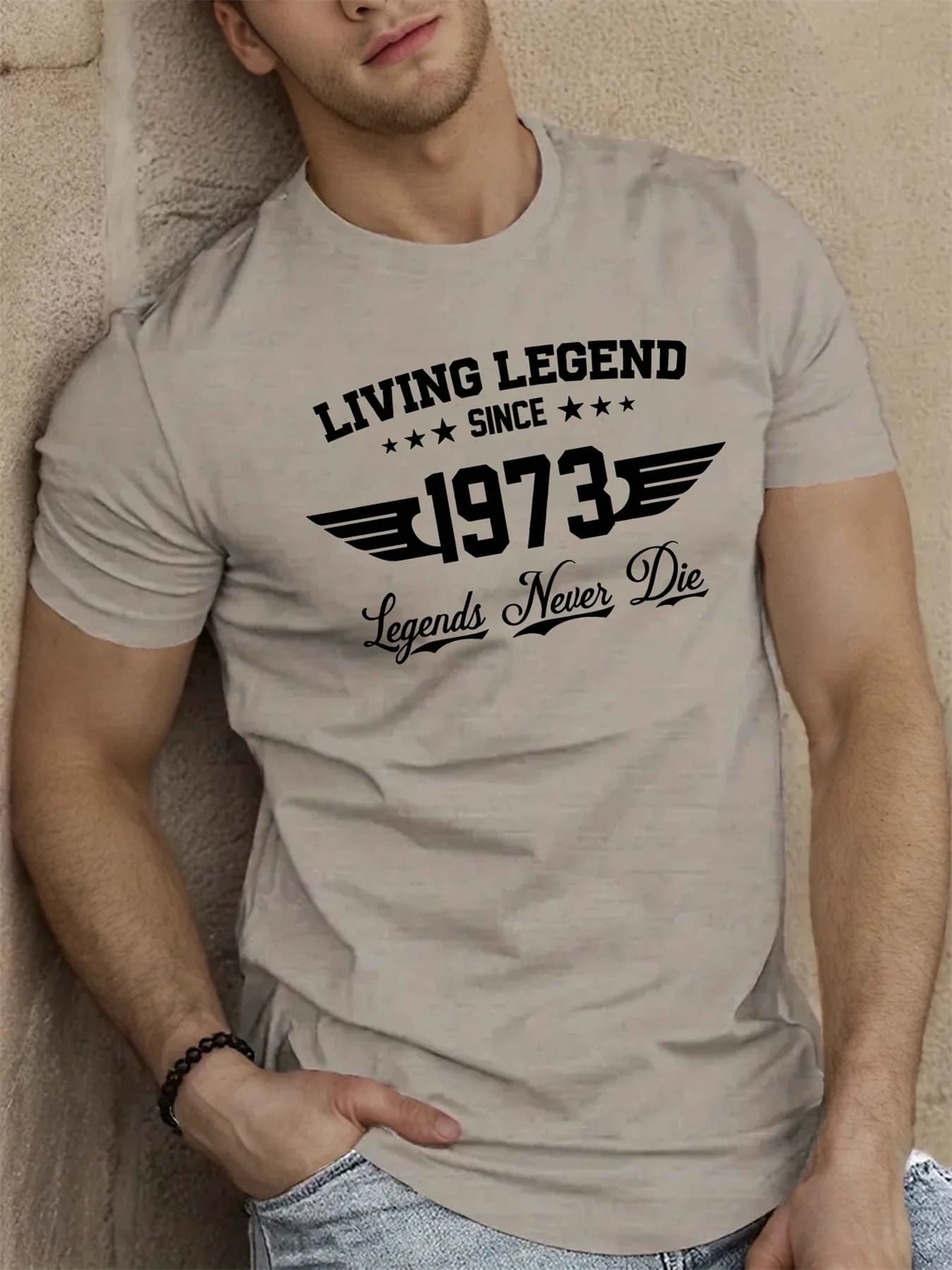 Summer men's 100 cotton casual loose plus size SINCE 1973 pattern printed sports comfortable round neck short sleeved T-shirt