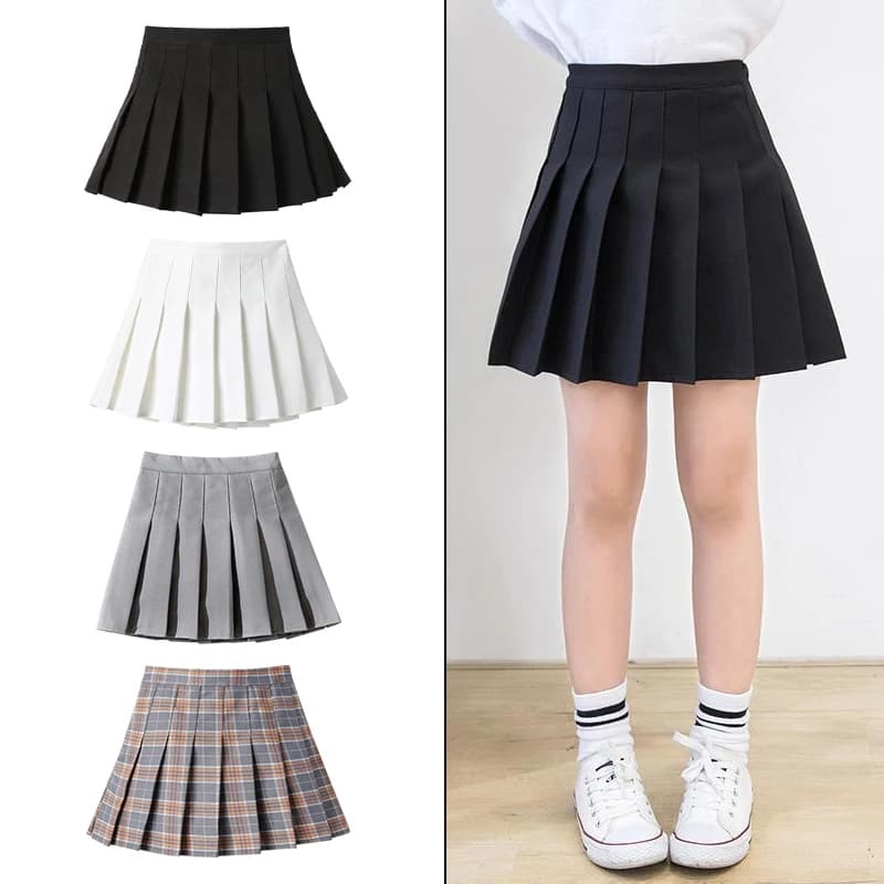 Girls High Waist Solid Pleated Mini Skirt for 4-12Y Girl Summer Korean Preppy Style Fashion Dance Skirts Student A-line Skirts