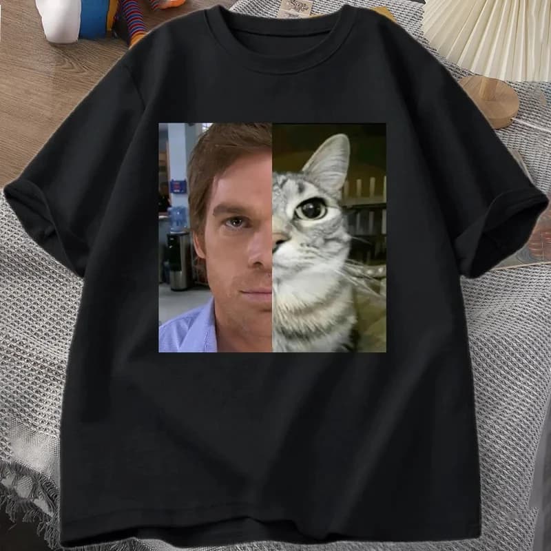Dexter Morgan Cat T-shirts Funny Short Sleeve O Neck Tshirt Unisex Streetwear Women Clothes Harajuku Printed T-shirt Tops