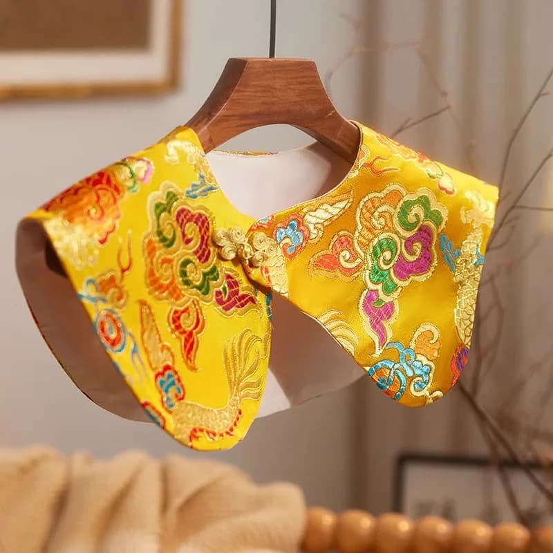 Women's Fashion Yellow Embroidery Jacquard Pashmina Female Autumn Winter Chinese Vintage Shawl Cloak Collar R1310