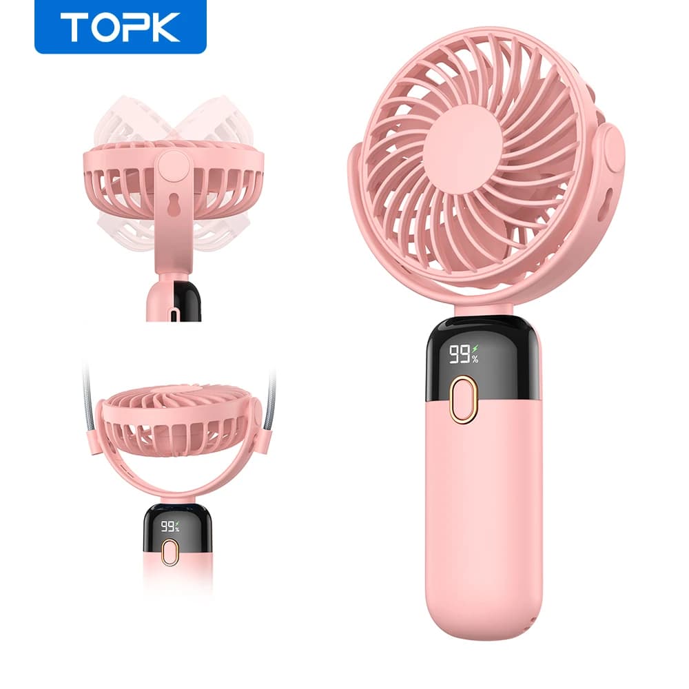 TOPK Mini Portable Handheld Fan USB Rechargeable Fan 360° Rotatable Handheld and Neck 2in1 Cooling Hand Fans Ventilation Fan