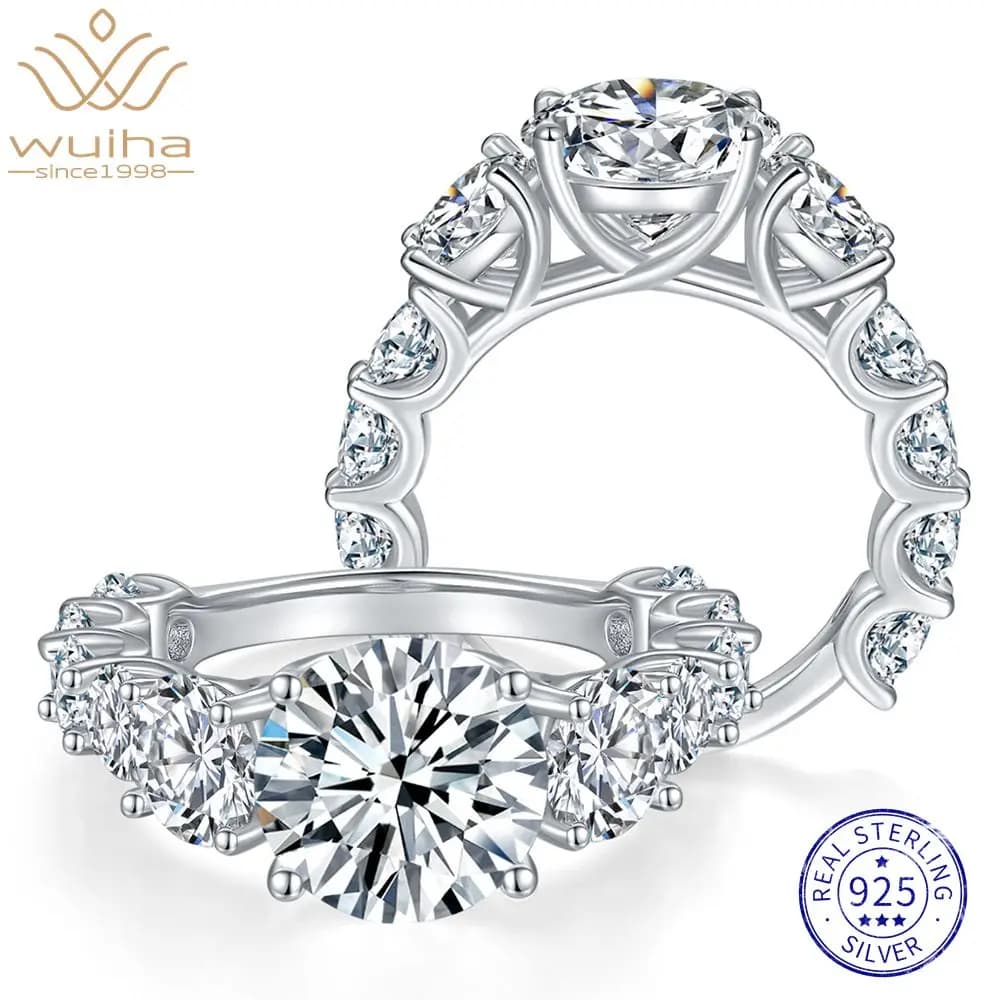 WUIHA Luxury 925 Sterling Silver 4 CT D Color Real GRA Moissanite Diamonds Wedding Band Engagement Rings Fine Jewelry Wholesale