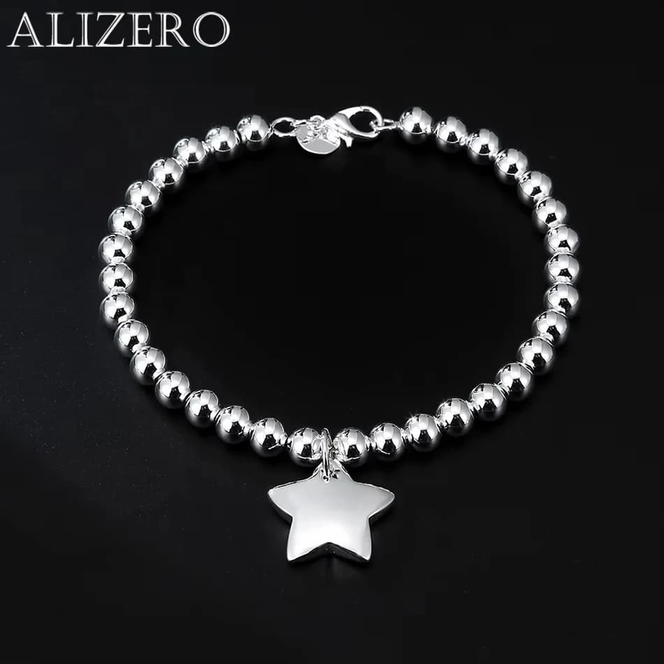 New Popular brands 925 sterling silver fine 4MM Beads Chain Star Pendant Bracelets for women Fashion party Wedding Jewelry gifts