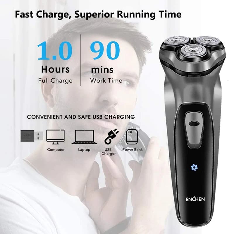 ENCHEN Blackstone Electrical Rotary Shaver for Men 3D Floating Blade Washable Type-C USB Rechargeable Shaving Beard Machine