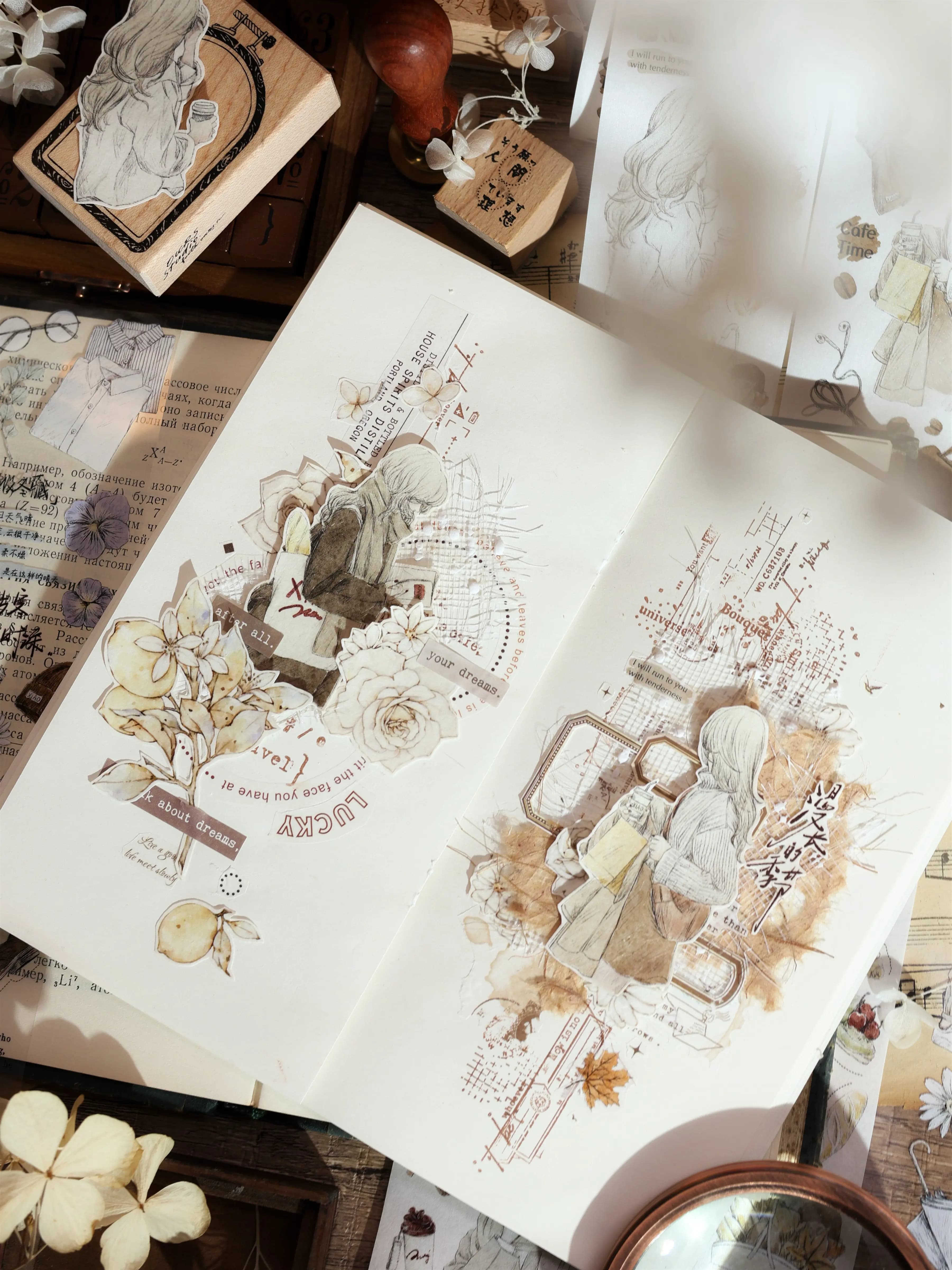 Xiao Bai Jia Winter Memory Retro Simple Character Flower Washi PETJournal Tape