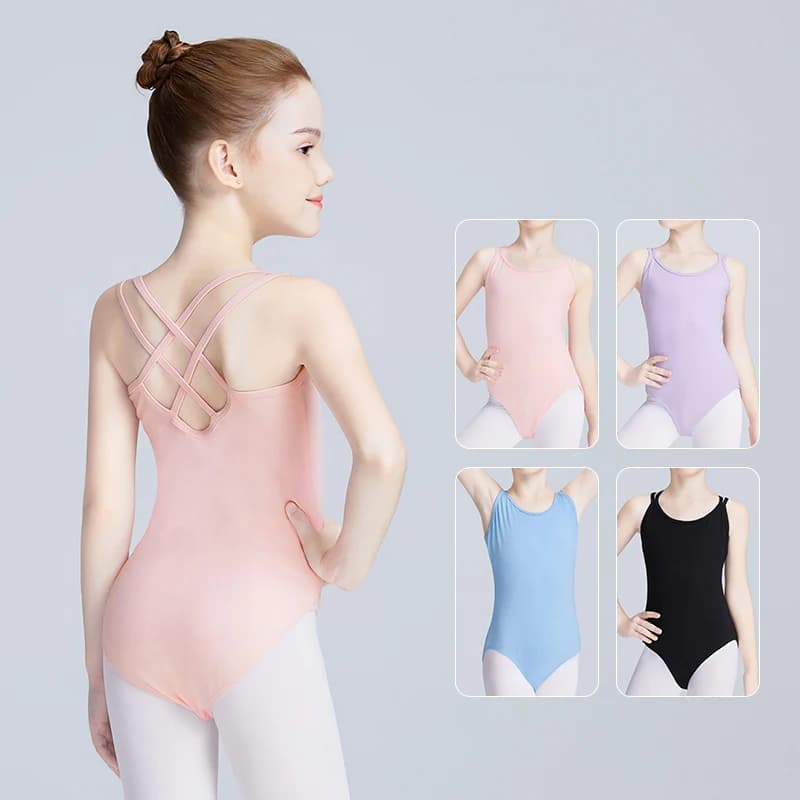 Girls Ballet Dance Camisole Leotards Children Cotton Double Strap Back Cross Gymnastics Dancewear Costumes Swimwear