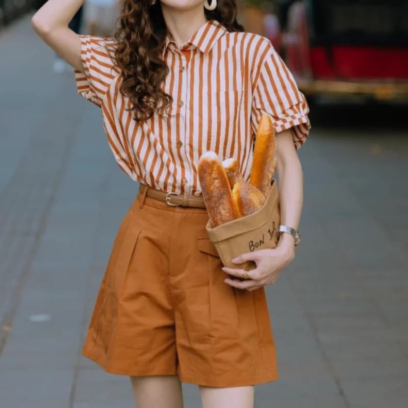 Summer Fashion 2024 Female Shorts Korean Style Stripes Women's Short Sets 2 Pieces New Products Clothing Trend Matching Classic