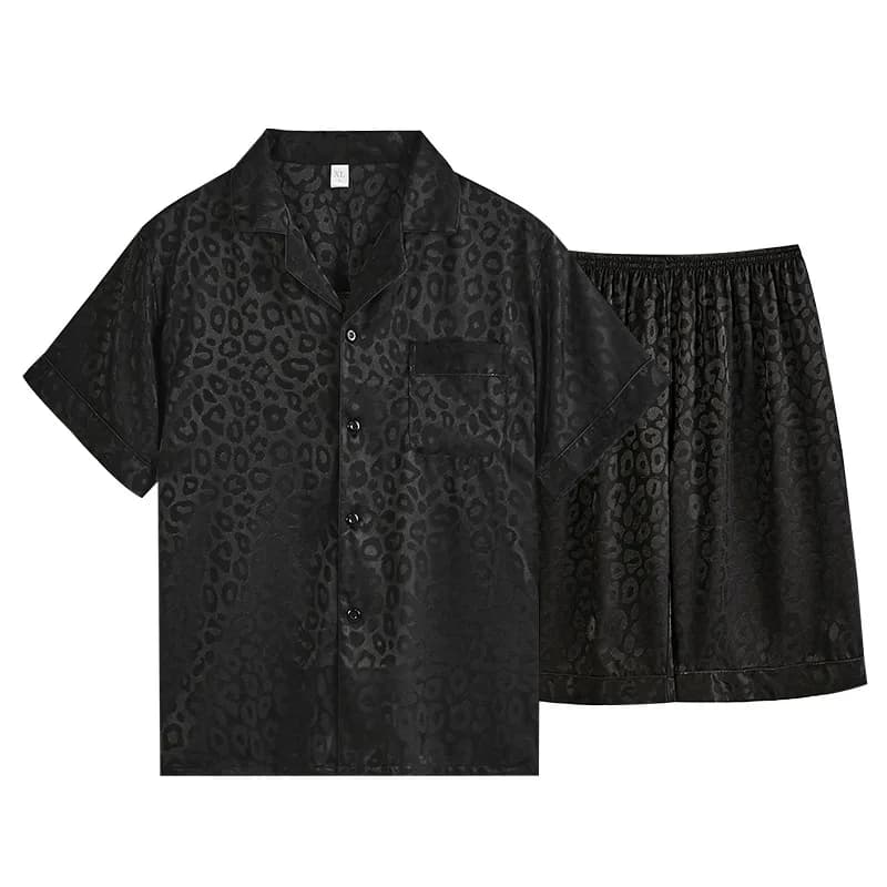 Short Sleeve Shirt Shorts Leopard Print Casual Pajamas Set Sleepwear Home Clothing Lapel Nightwear Ics Silk Homewear Sleep Suit