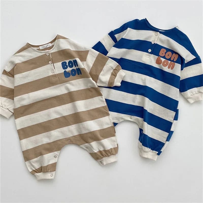 2025 New Newborn Infant Long Sleeve Casual Romper Cotton Baby Striped Jumpsuit Autumn Fashion Letter Print Boys Girl Clothes