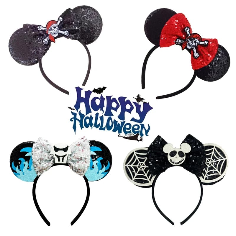 Skull Crossbones Pirate Mickey Mouse Ear Headband Bat Pumpkin Bow Halloween Hairband Festival Party Cosplay Hair Accessories