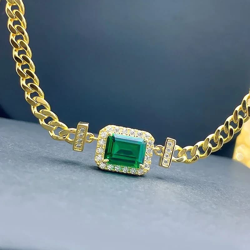 2 carat fashionable green Cuban bracelet s925 sterling silver summer new ins niche design gold-plated wedding jewelry