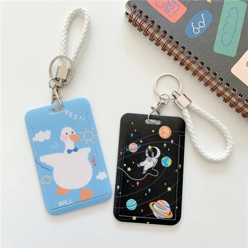 Ins Korean Cartoon PVC Clear Card Cover Bank ID Credit Bus Access Card Holder Waterproof Protective Plastic Cover with Key Chain