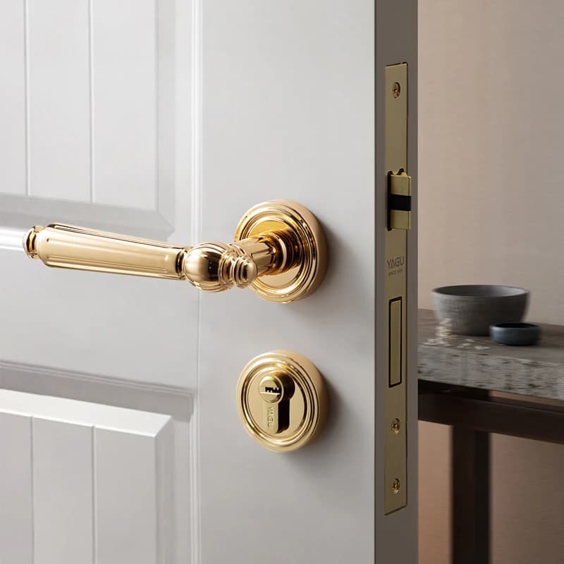 Yagu Light Luxury Modern Gold Silent Door Solid Wood Split Door Lock with Magnetic Absorbent Silent Indoor Bedroom Door Lock