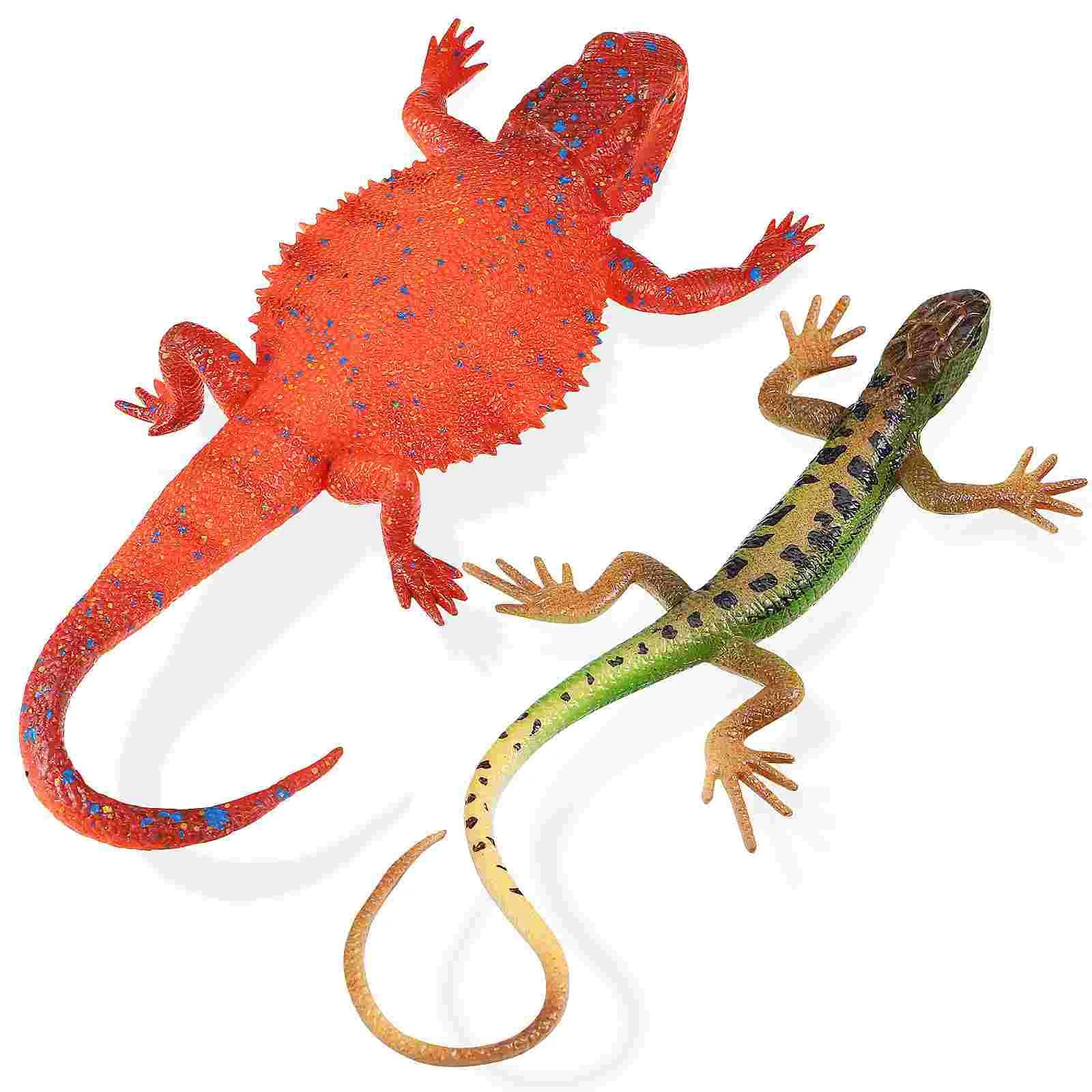 2 Pcs Simulation Animal Model Lizard Recognition Crawl Realistic Reptile Plastic Sculpture Artificial Plaything