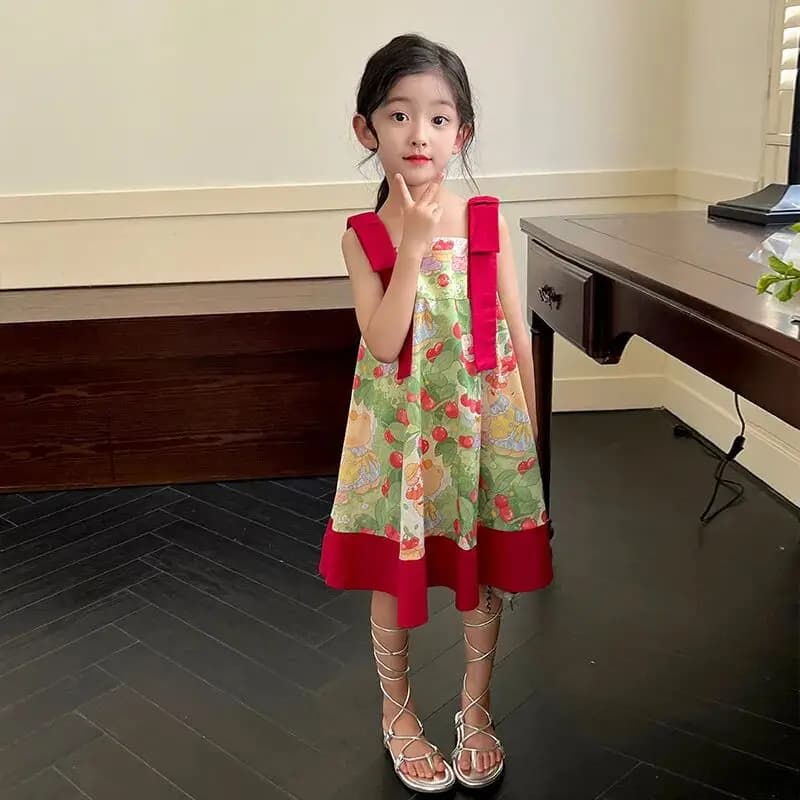 Kids Girls' Dress Summer Strap Tank Top Dress New Children's Baby Knee Over Summer Dress