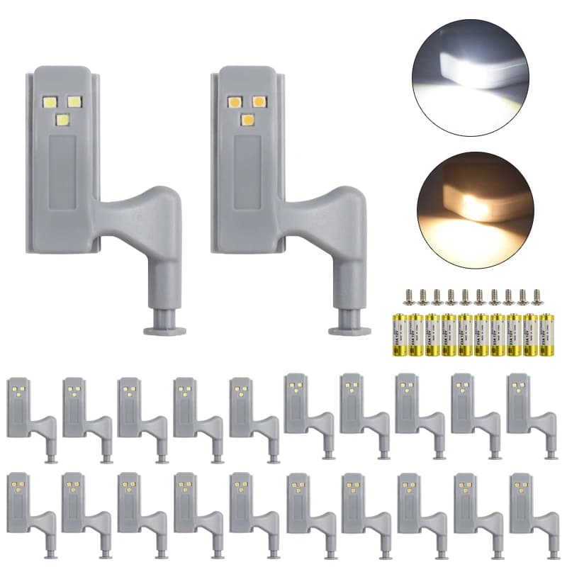 10pcs LED Motion Sensor Light Cupboard Closet Wardrobe Door Inner Hinge Night Lamp Battery operated for Indoor Lighting