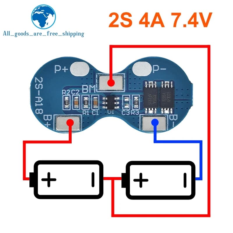 TZT 2S Li-ion 18650 Lithium Battery Charger Protection Board 7.4V Overcurrent Overcharge Overdischarge Protection 4A BMS