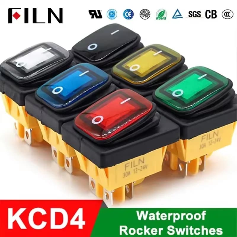 on off 16A/250V heavy duty 4 pin DPST IP67 Sealed Waterproof T85 Auto Boat Marine Rocker Switch with LED 12V 24V 110V 220V 30x22